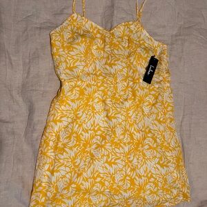 Lulu’s Yellow Floral Spaghetti Strap Dress